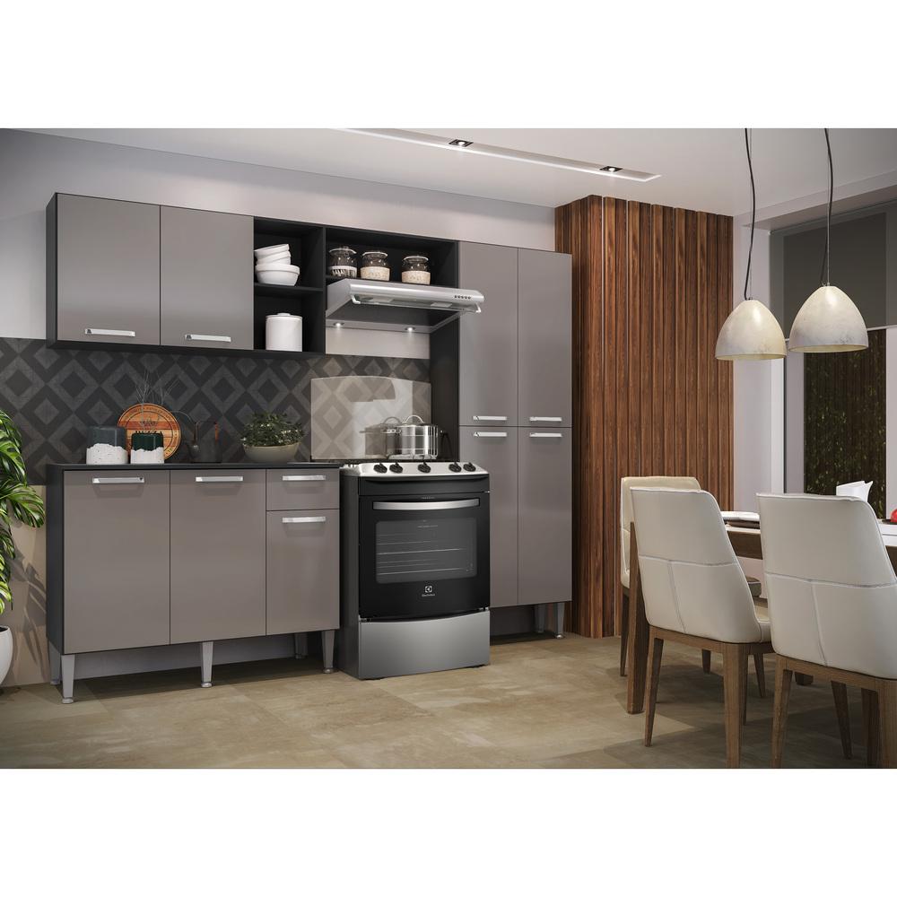 Cozinha Compacta Multimóveis Pequim Up FG2999 com Armário e Balcão Preta/Lacca Fumê