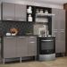 Cozinha Compacta Multimóveis Pequim Up FG3412 com 2 Leds Armário e Balcão Preta/Lacca Fumê