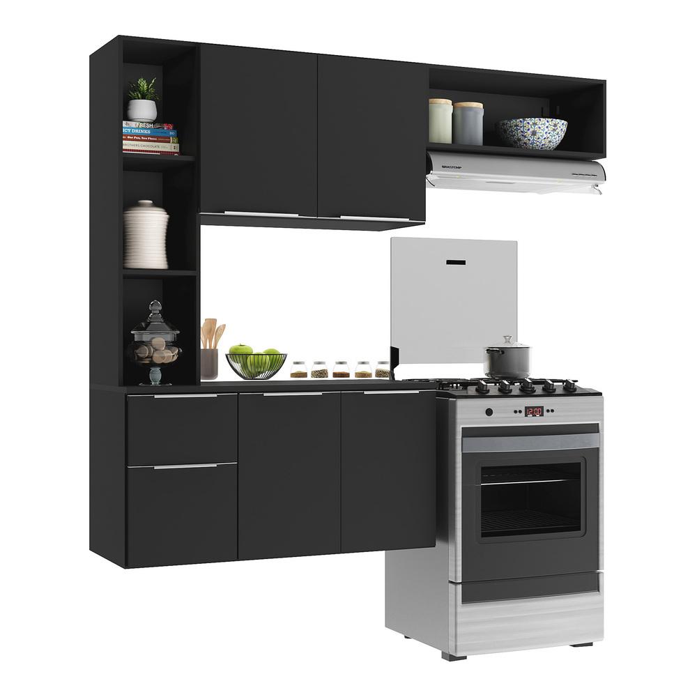 Cozinha Compacta Multimóveis Sofia FG2001 com Armário e Balcão Preta