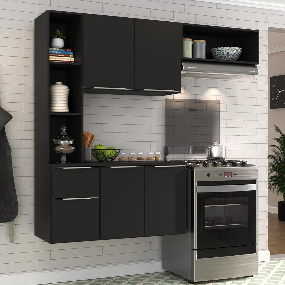 Cozinha Compacta Multimóveis Sofia FG2001 com Armário e Balcão Preta