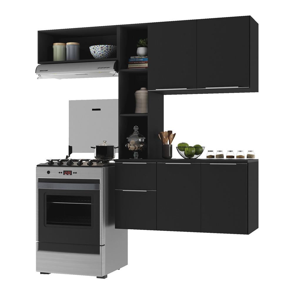 Cozinha Compacta Multimóveis Sofia FG2002 com Armário e Balcão Preta