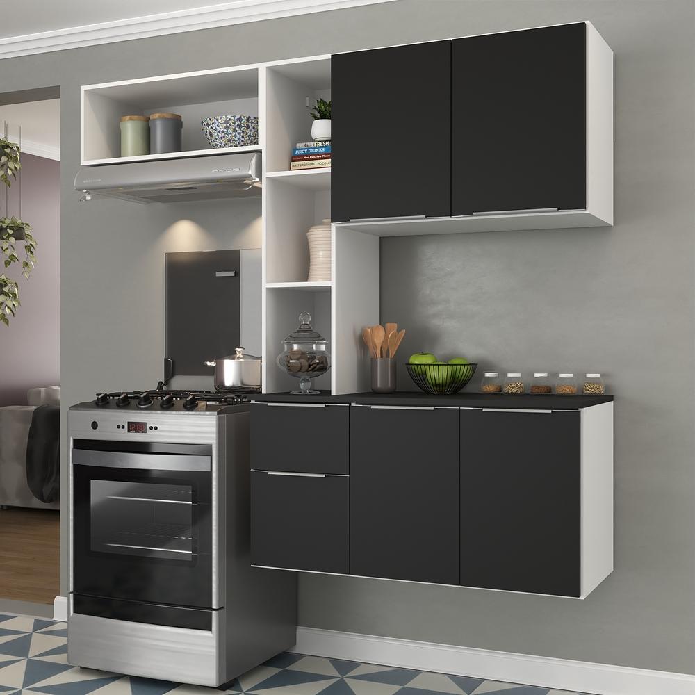 Cozinha Compacta Multimóveis Sofia FG2002 om Armário e Balcão Branca/Preta