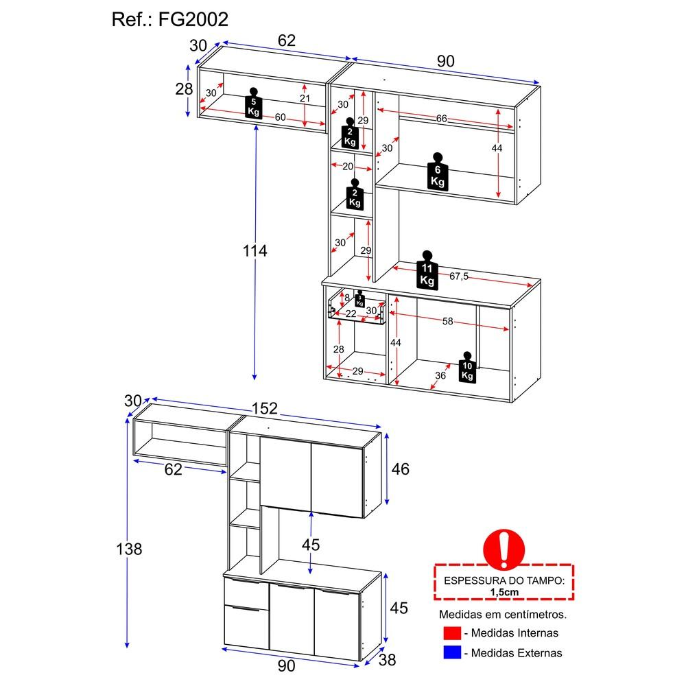 Cozinha Compacta Multimóveis Sofia FG2002 om Armário e Balcão Branca/Preta