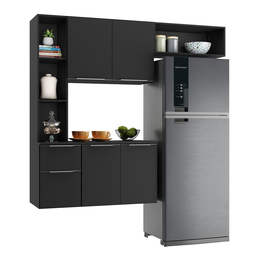 Cozinha Compacta Multimóveis Sofia FG2003 com Armário e Balcão Preta