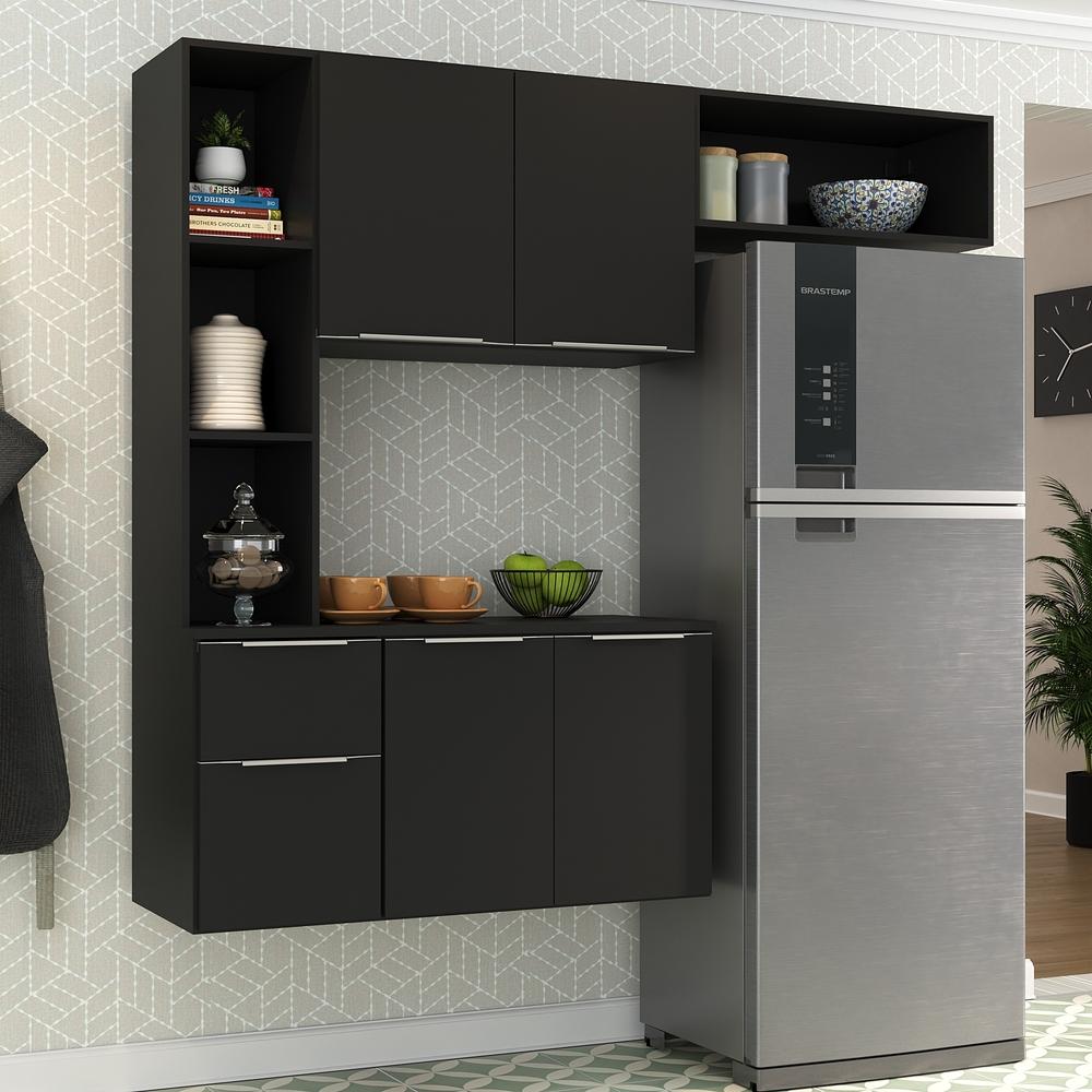 Cozinha Compacta Multimóveis Sofia FG2003 com Armário e Balcão Preta
