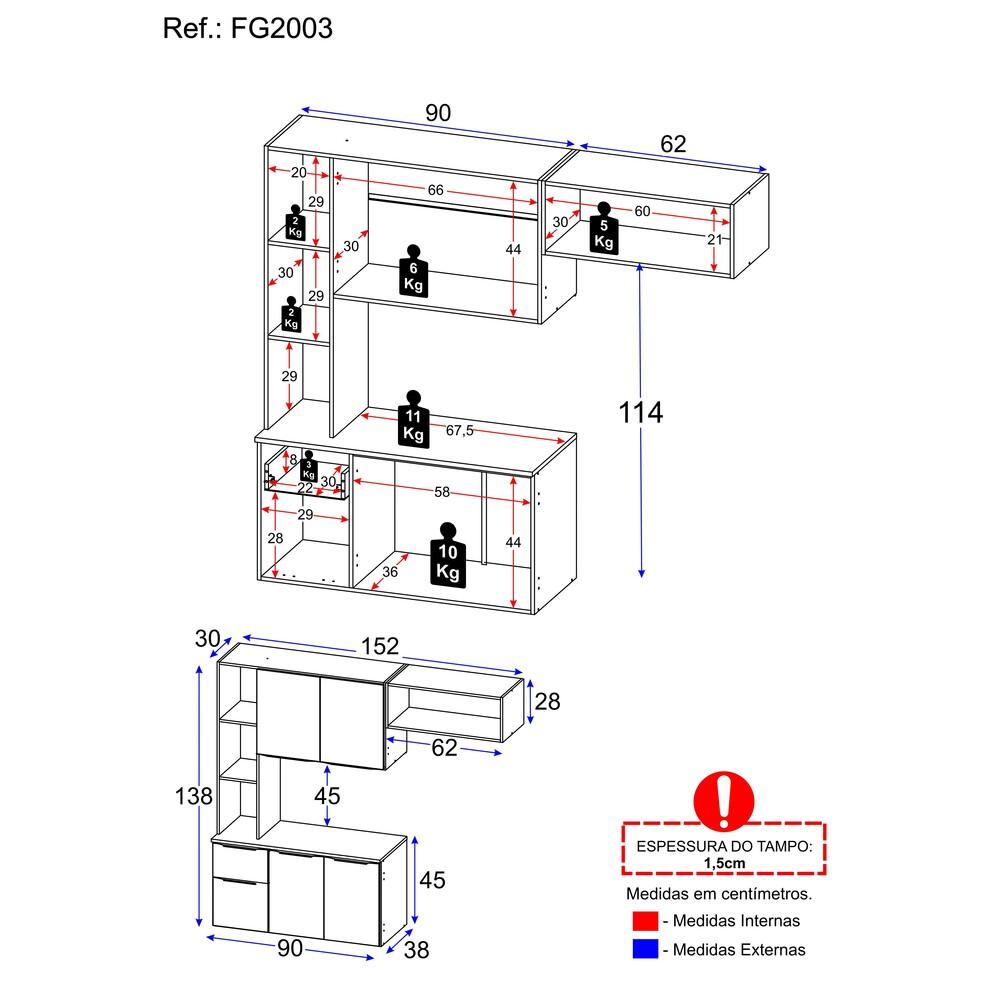 Cozinha Compacta Multimóveis Sofia FG2003 com Armário e Balcão Preta