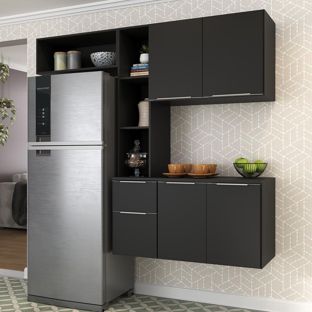Cozinha Compacta Multimóveis Sofia FG2005 com Armário e Balcão Preta