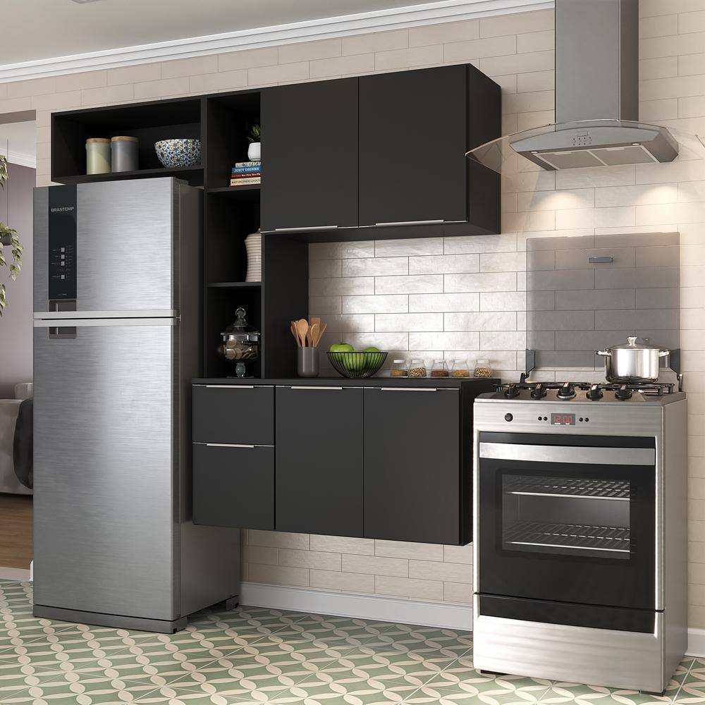 Cozinha Compacta Multimóveis Sofia FG2006 com Armário e Balcão Preta
