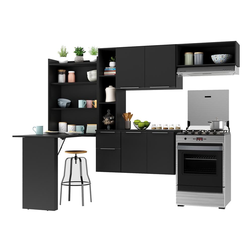 Cozinha Compacta Multimóveis Sofia FG2007 com Mesa Dobrável Preta