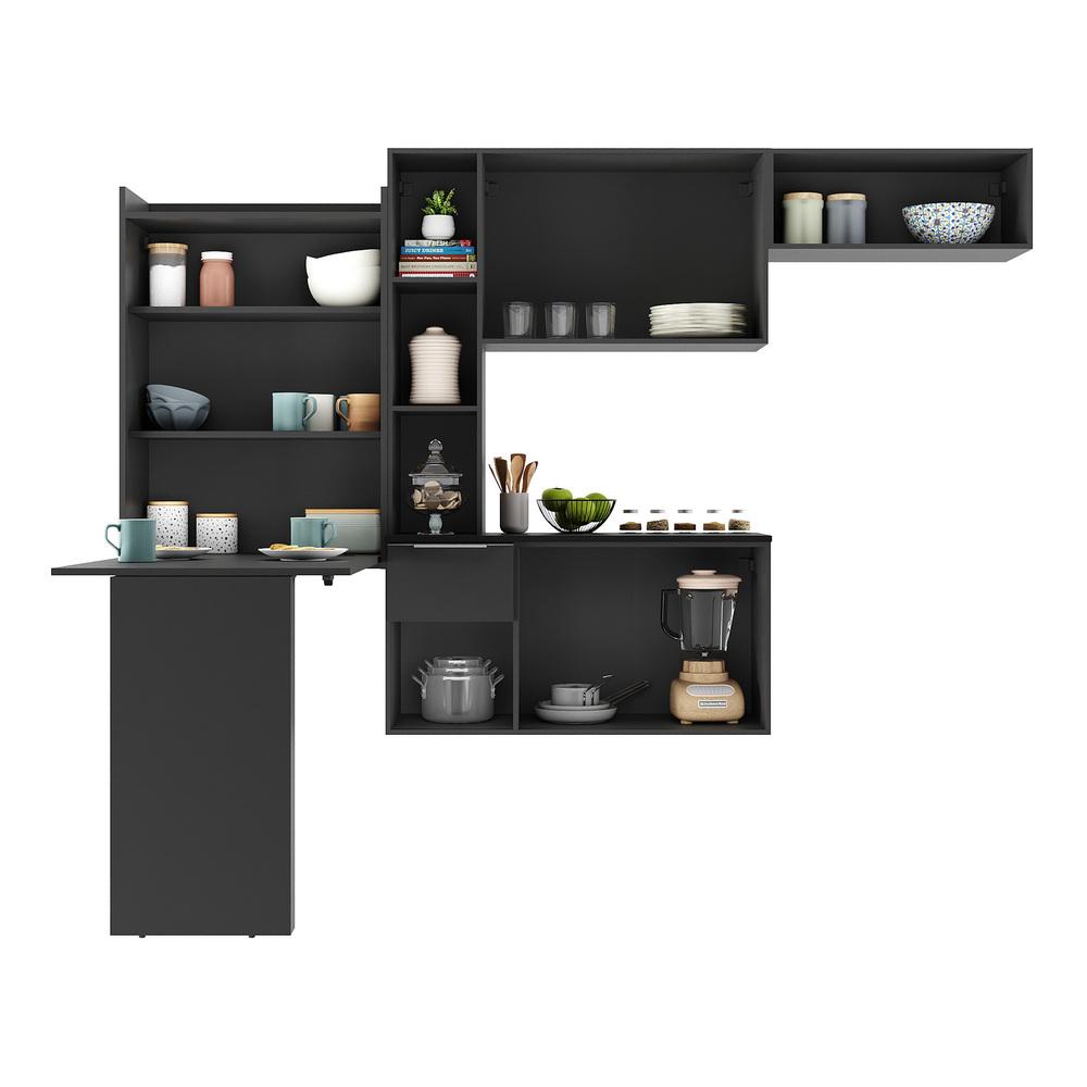 Cozinha Compacta Multimóveis Sofia FG2007 com Mesa Dobrável Preta