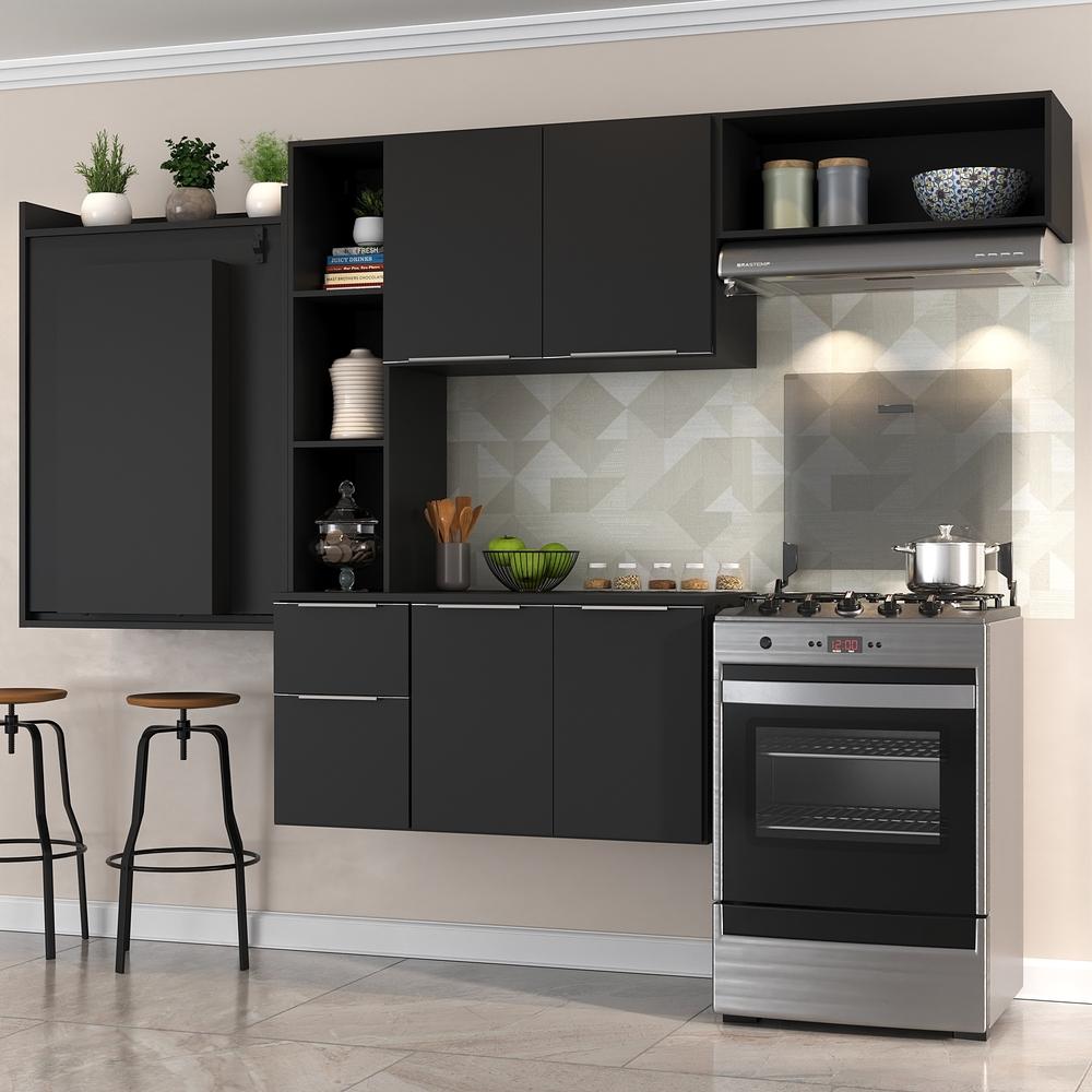 Cozinha Compacta Multimóveis Sofia FG2007 com Mesa Dobrável Preta