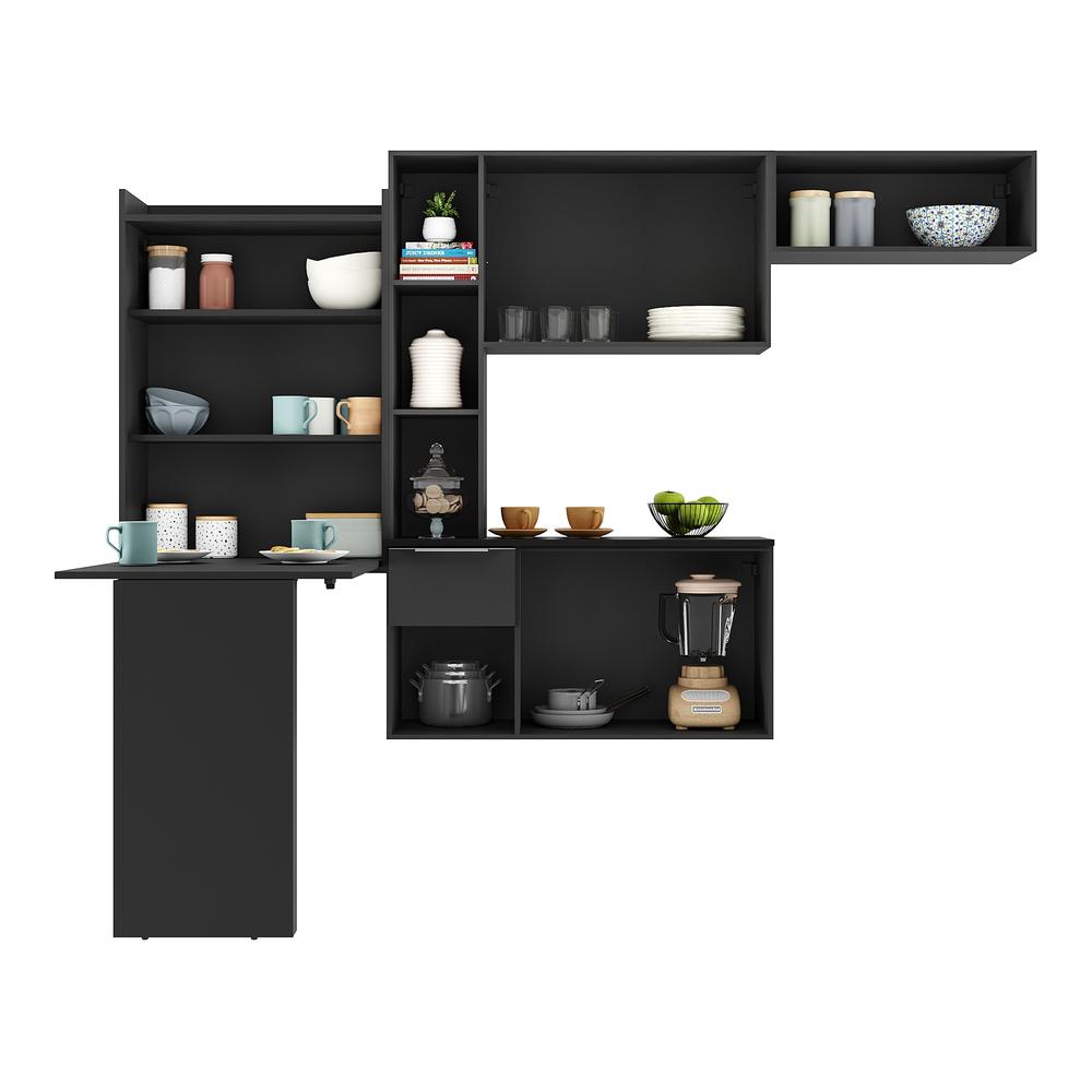 Cozinha Compacta Multimóveis Sofia FG2008 com Mesa Dobrável Preta