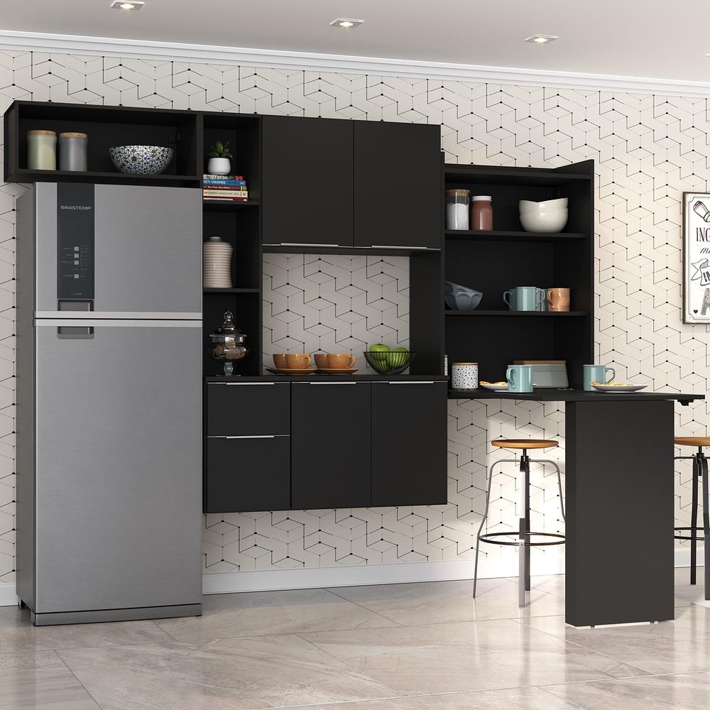 Cozinha Compacta Multimóveis Sofia FG2010 com Mesa Dobrável Preta