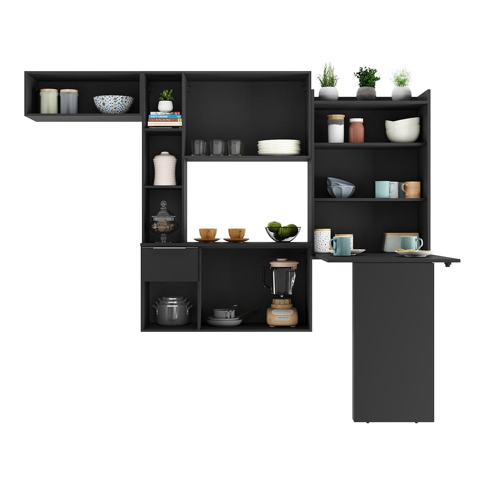 Cozinha Compacta Multimóveis Sofia FG2010 com Mesa Dobrável Preta