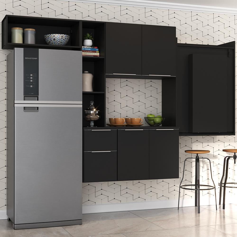 Cozinha Compacta Multimóveis Sofia FG2010 com Mesa Dobrável Preta