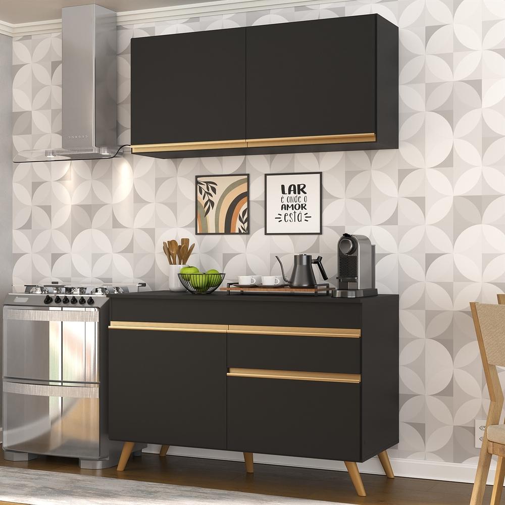 Cozinha Compacta Multimóveis Veneza GB FG3687 com Armário e Balcão Preta