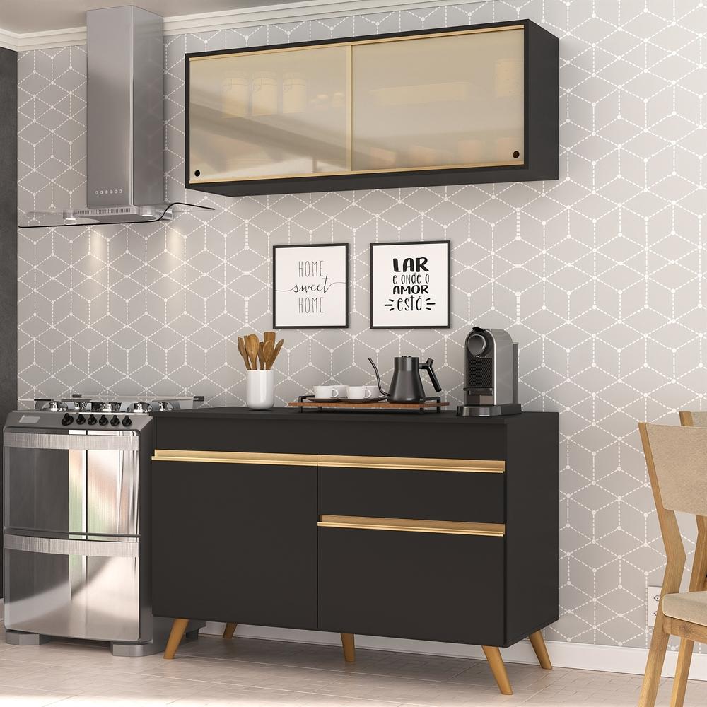 Cozinha Compacta Multimóveis Veneza GB FG3688 com Armário e Balcão Preta