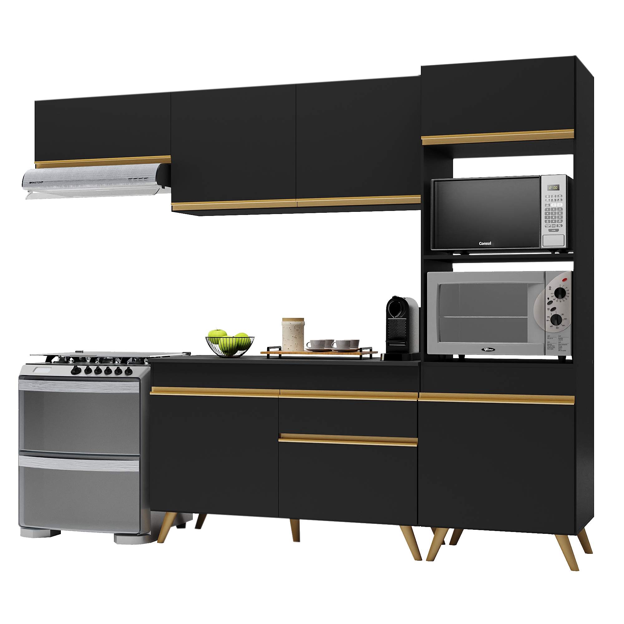 Cozinha Compacta Multimóveis Veneza GB FG3690 com Armário e Balcão Preta