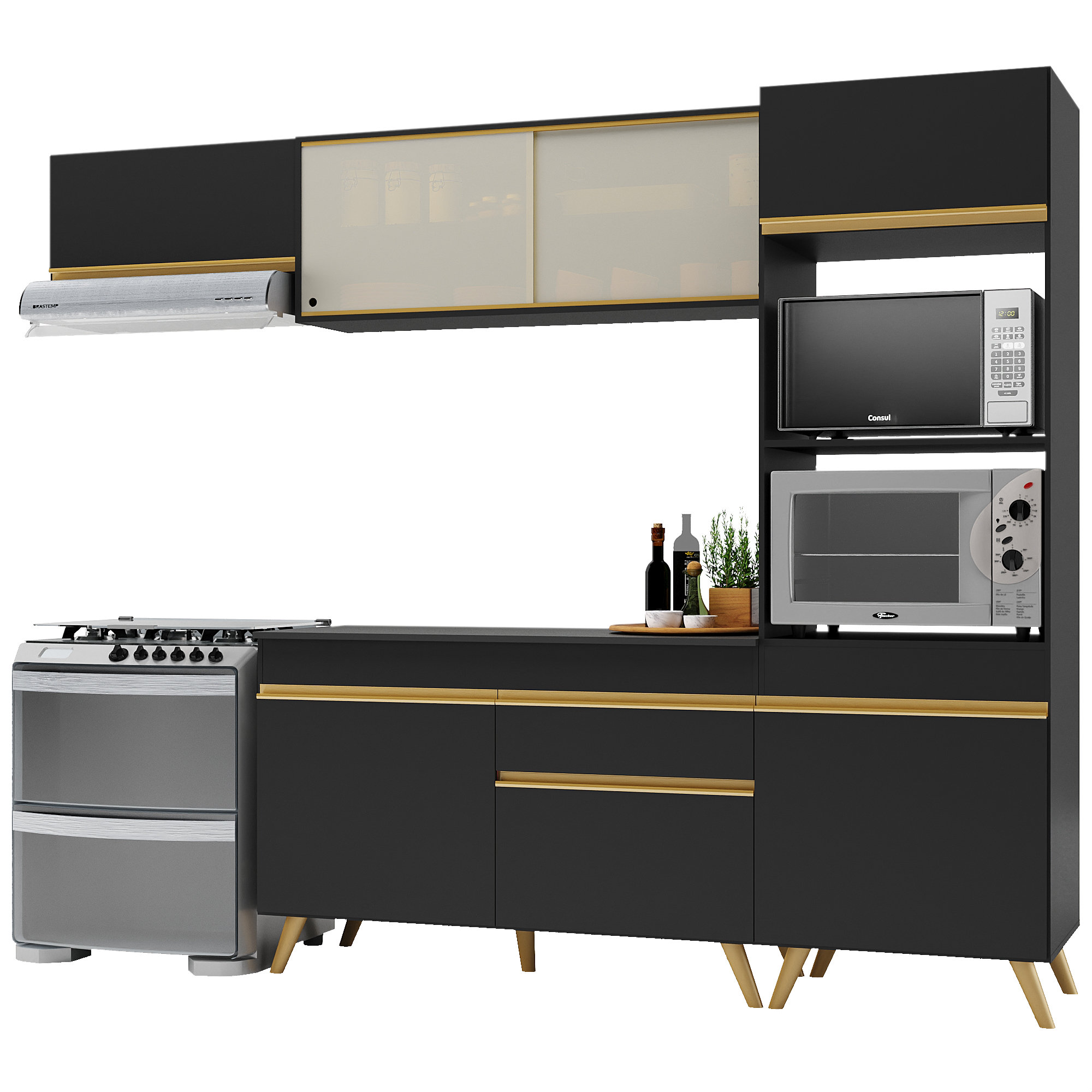 Cozinha Compacta Multimóveis Veneza GB FG3691 com Armário e Balcão Preta
