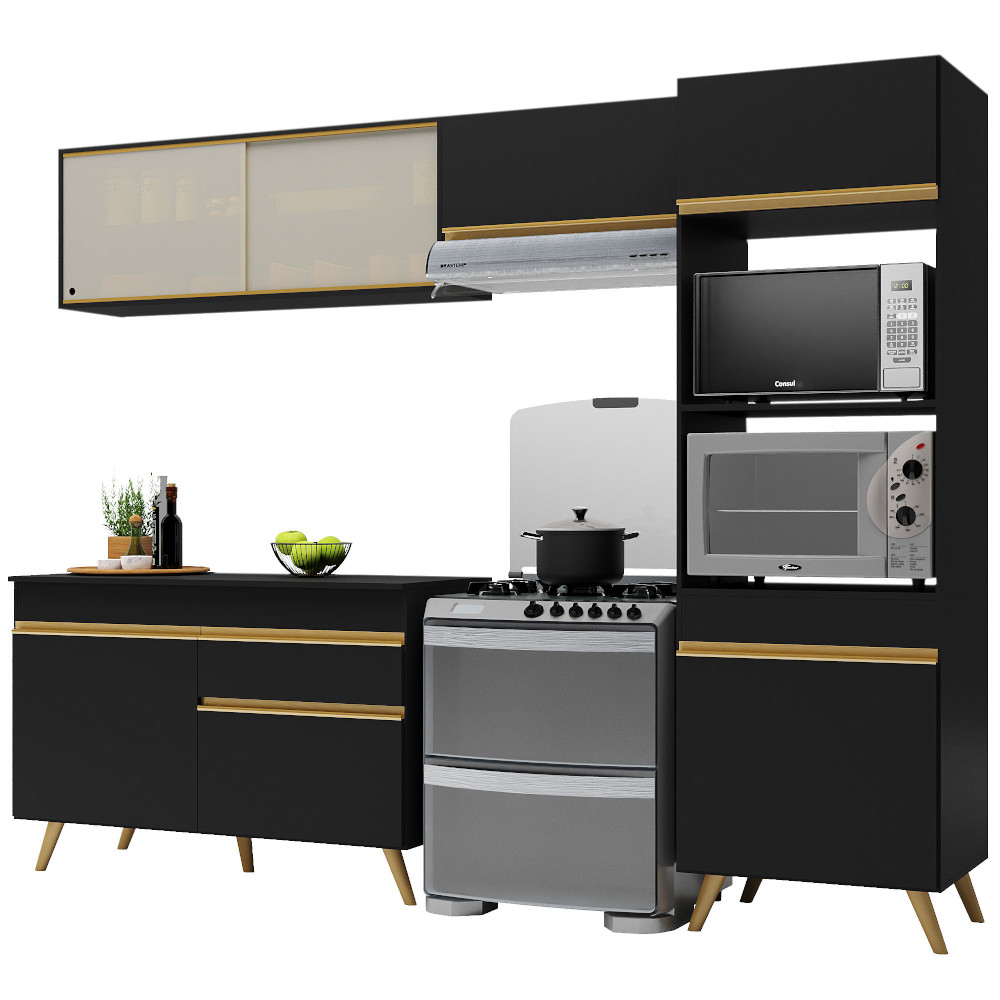 Cozinha Compacta Multimóveis Veneza GB FG3692 com Armário e Balcão Preta