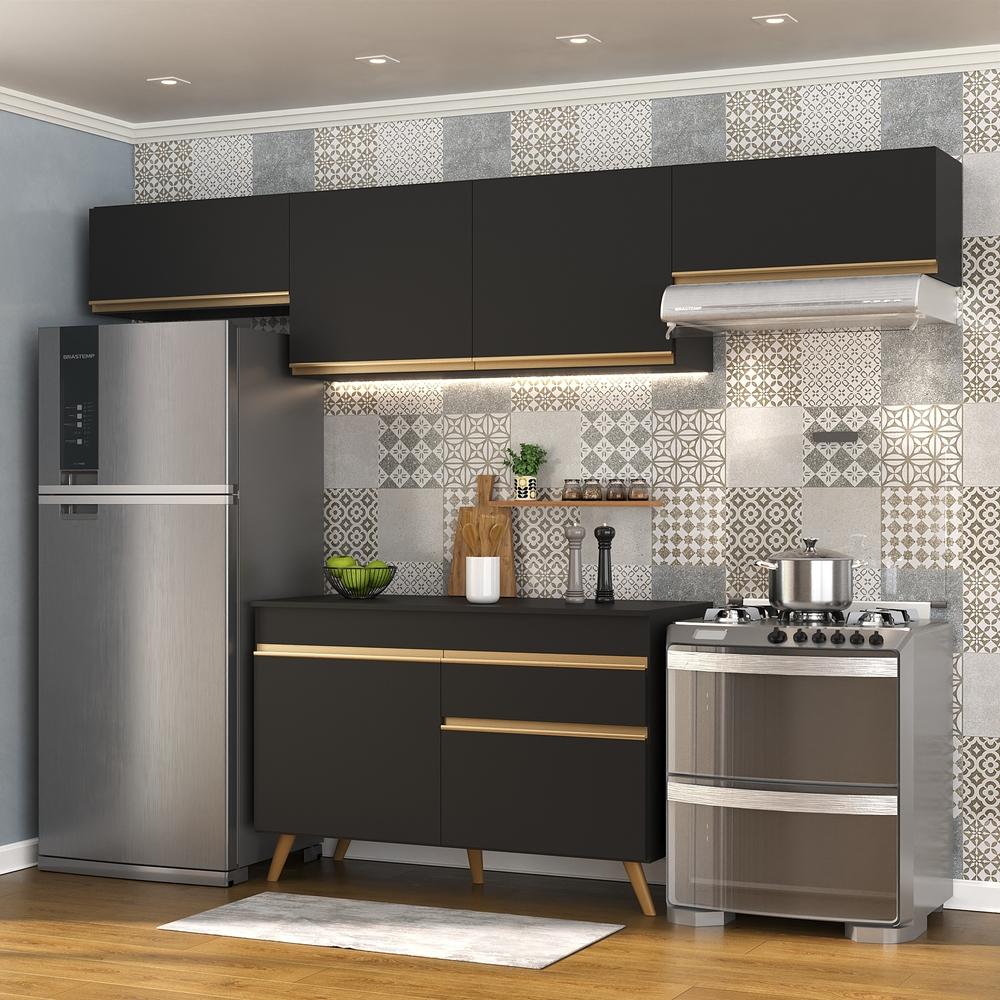 Cozinha Compacta Multimóveis Veneza GB FG3697 com Armário e Balcão Preta