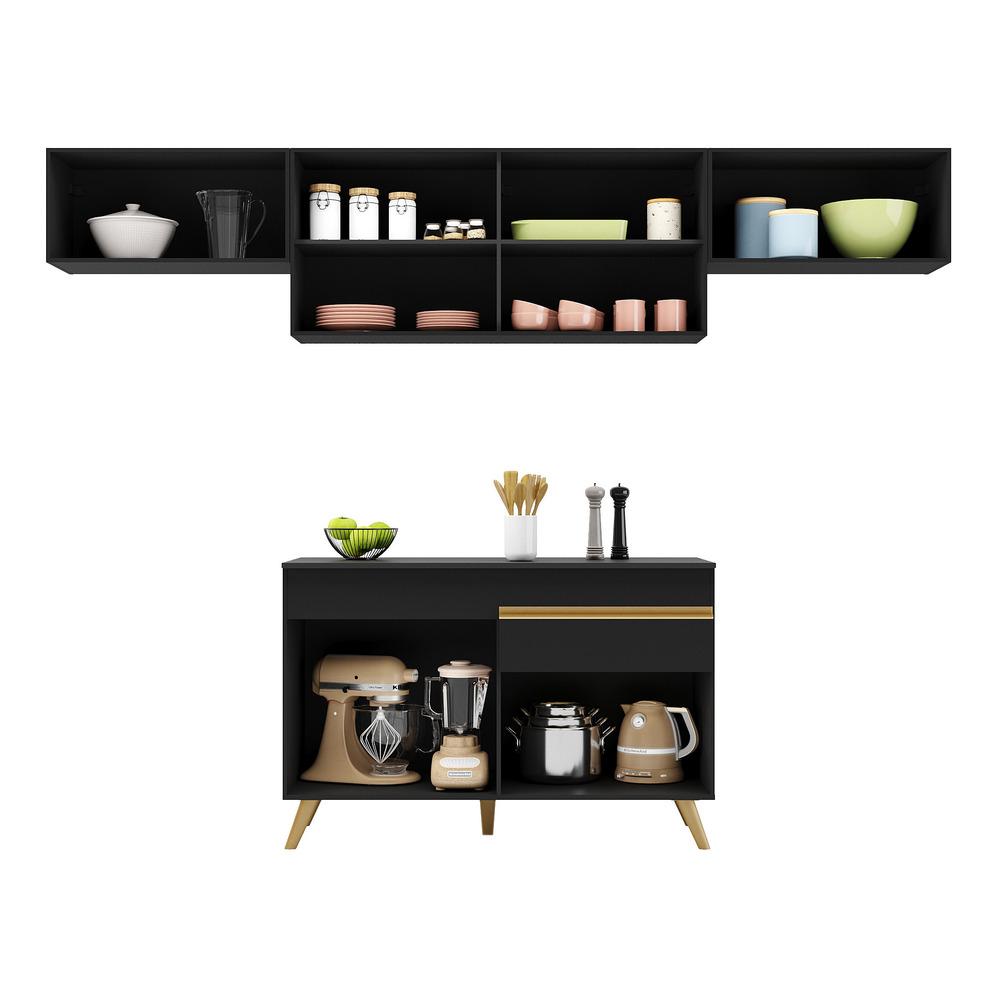 Cozinha Compacta Multimóveis Veneza GB FG3697 com Armário e Balcão Preta