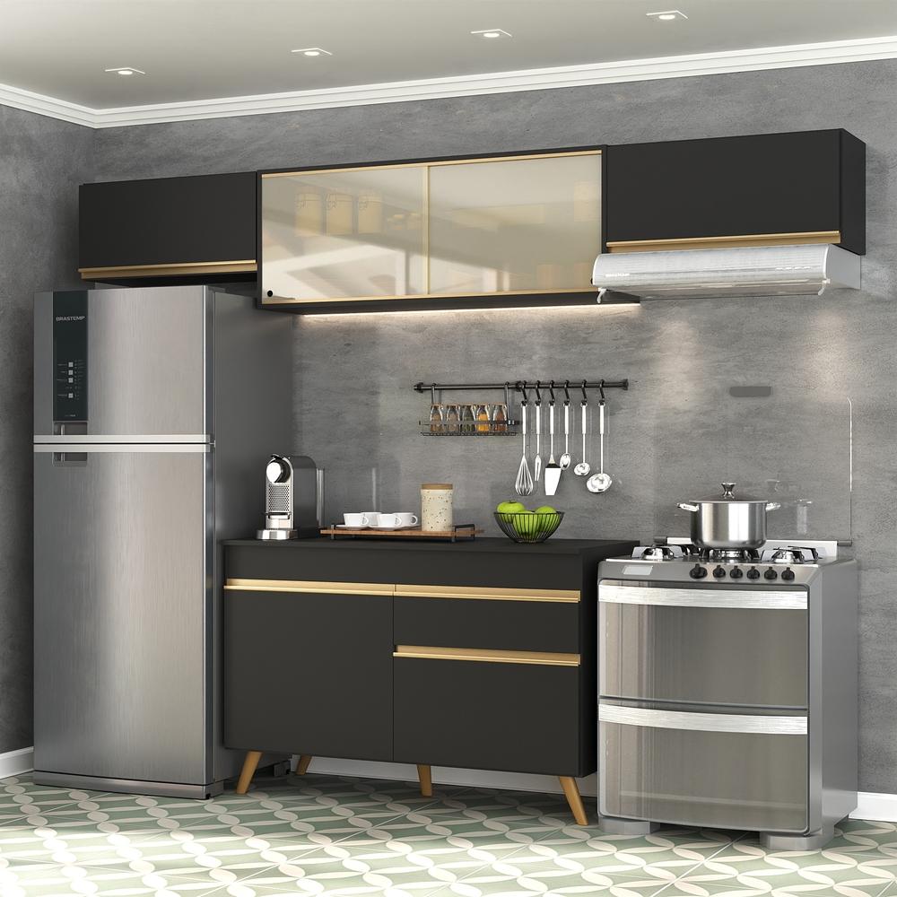 Cozinha Compacta Multimóveis Veneza GB FG3698 com Armário e Balcão Preta