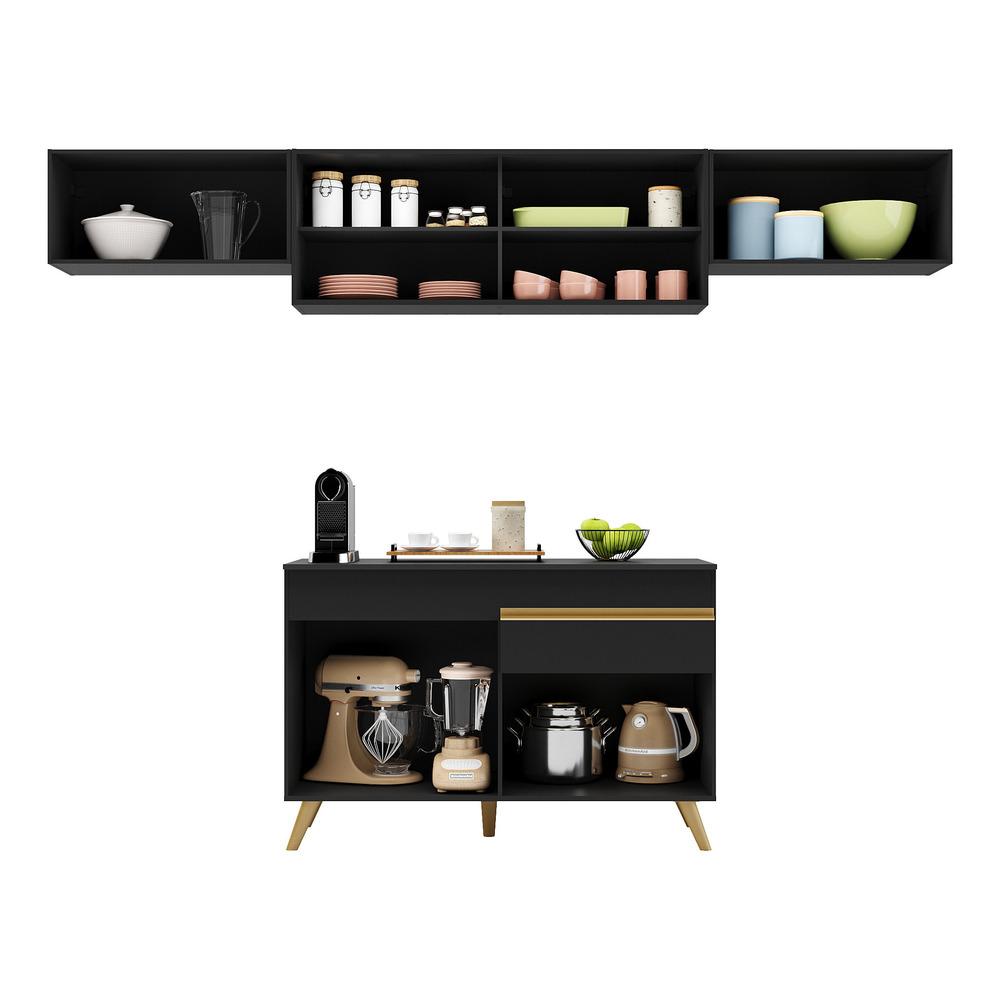 Cozinha Compacta Multimóveis Veneza GB FG3698 com Armário e Balcão Preta