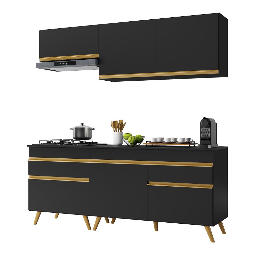 Cozinha Compacta Multimóveis Veneza GB FG3705 com Armário e Balcão Preta