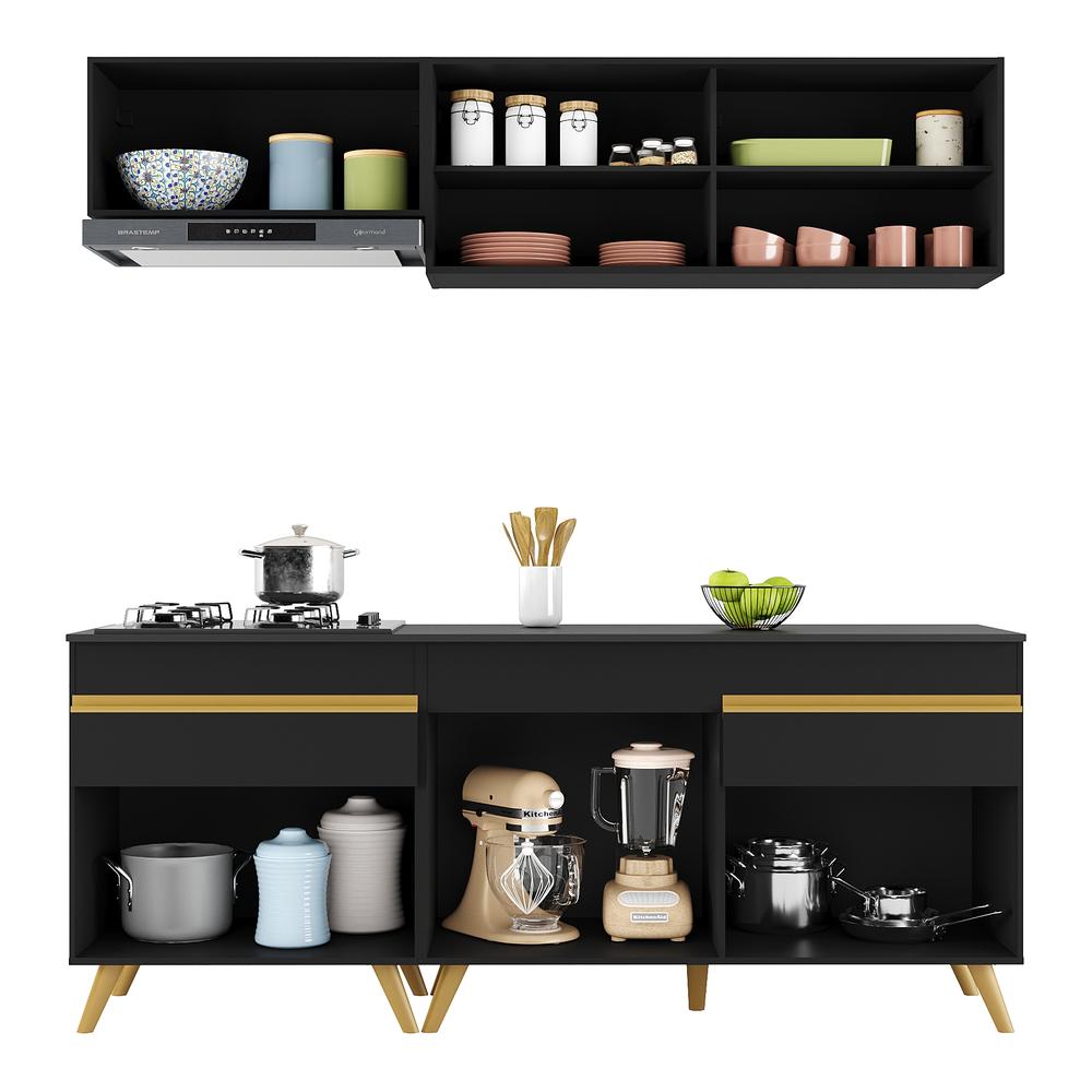 Cozinha Compacta Multimóveis Veneza GB FG3707 com Armário e Balcão Preta