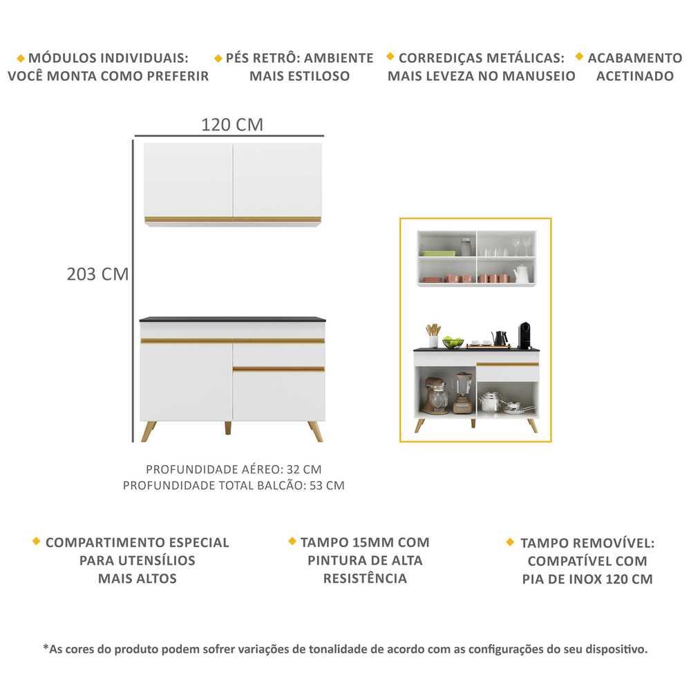 Cozinha Compacta Multimóveis Veneza GW FG3687com Armário e Balcão Branca