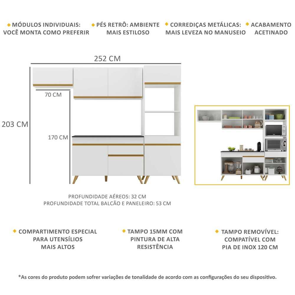 Cozinha Compacta Multimóveis Veneza GW FG3690 com Armário e Balcão Branca