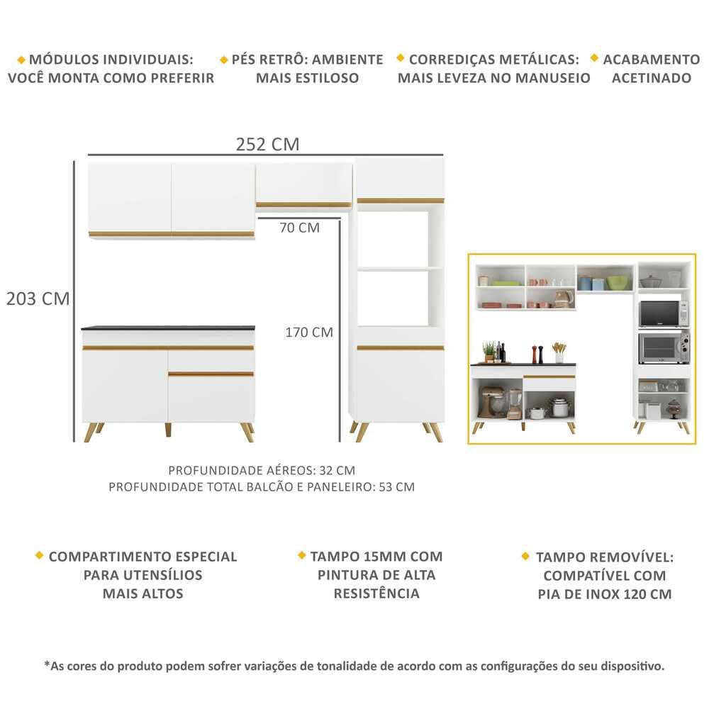 Cozinha Compacta Multimóveis Veneza GW FG3693 com Armário e Balcão Branca