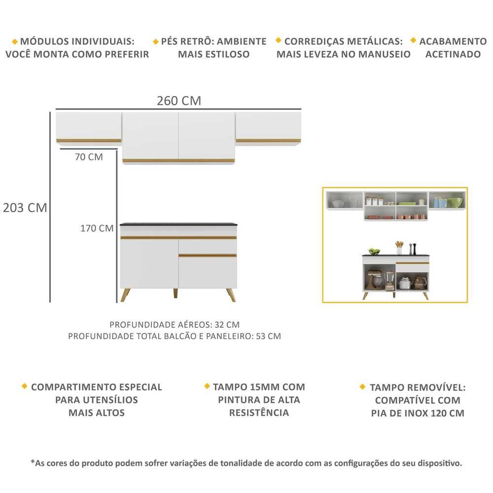 Cozinha Compacta Multimóveis Veneza GW FG3697 com Armário e Balcão Branca