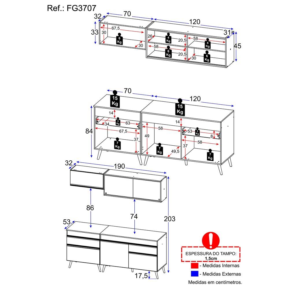 Cozinha Compacta Multimóveis Veneza GW FG3707 com Armário e Balcão Branca
