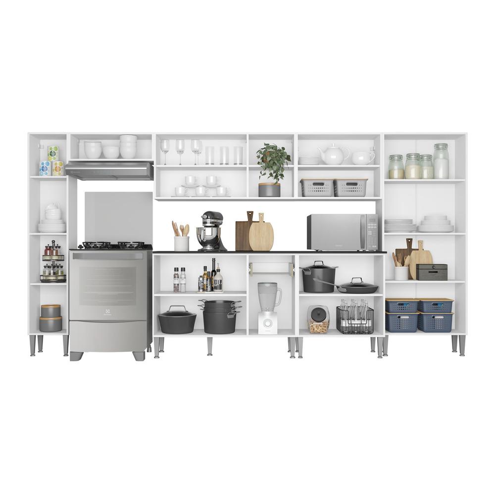 Cozinha Compacta Multimóveis Xangai Blues FG3161 com Armário e Balcão Branca/Preta