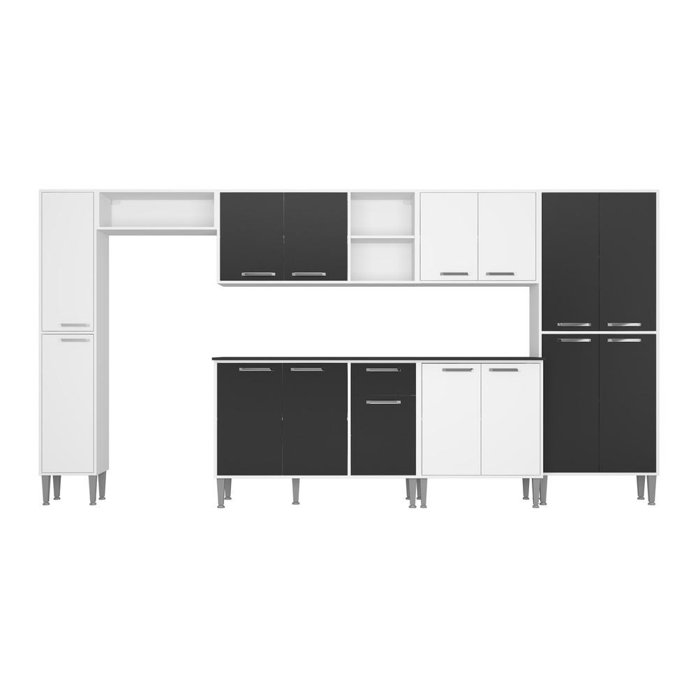 Cozinha Compacta Multimóveis Xangai Blues FG3161 com Armário e Balcão Branca/Preta