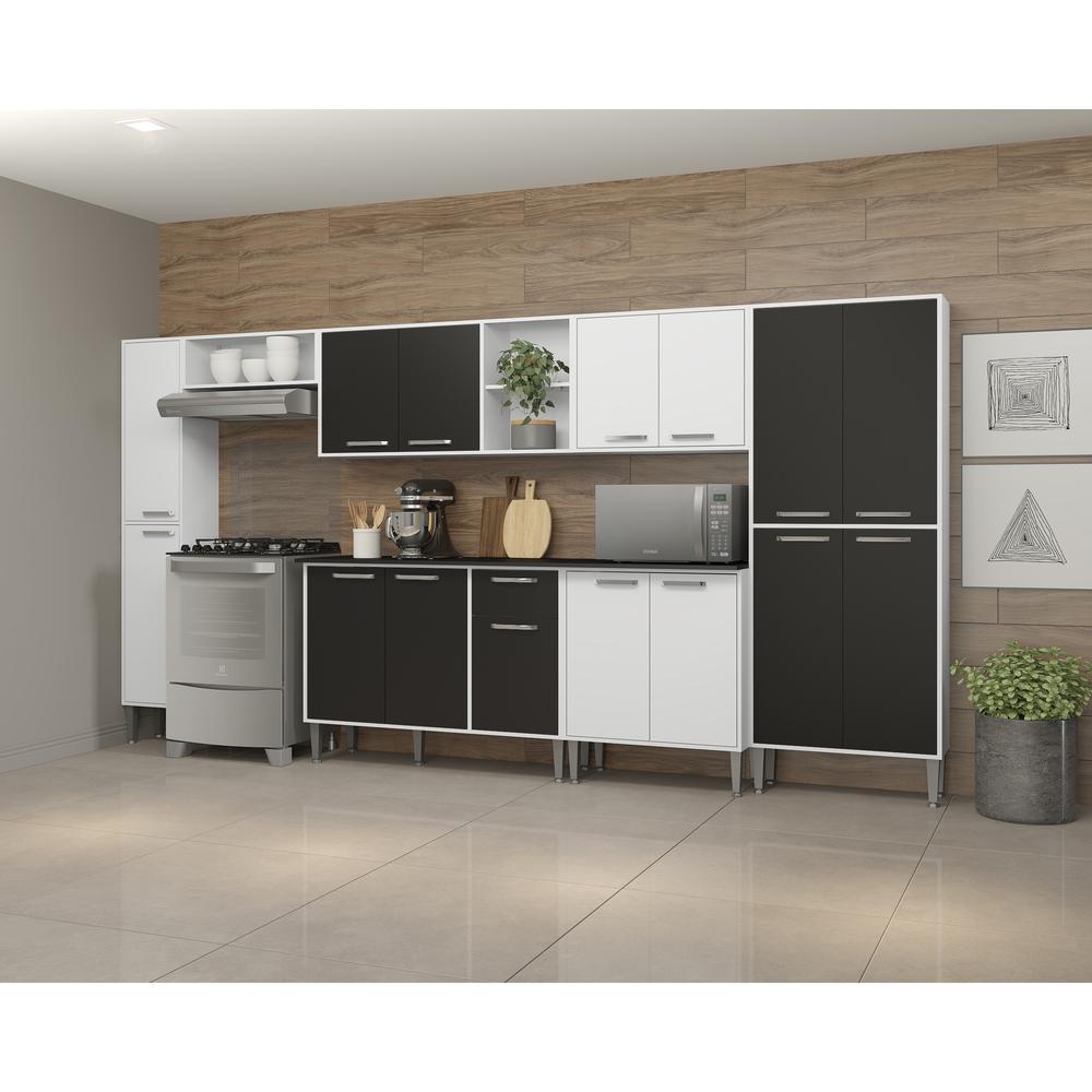 Cozinha Compacta Multimóveis Xangai Blues FG3161 com Armário e Balcão Branca/Preta