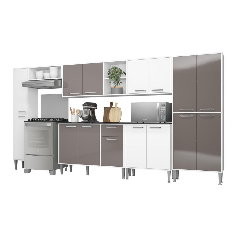 Cozinha Compacta Multimóveis Xangai Blues FG3282 com Armário e Balcão Branca/Lacca Fumê