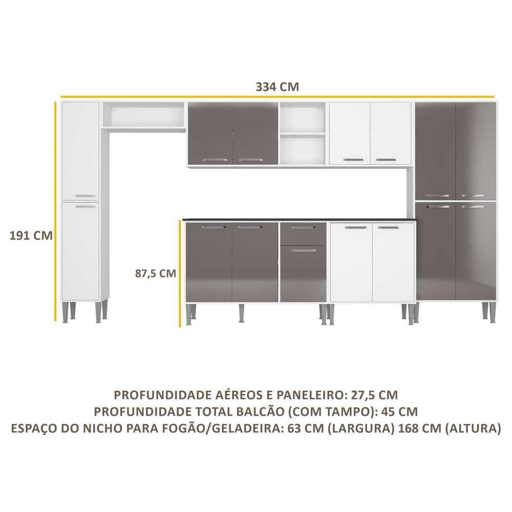 Cozinha Compacta Multimóveis Xangai Blues FG3282 com Armário e Balcão Branca/Lacca Fumê