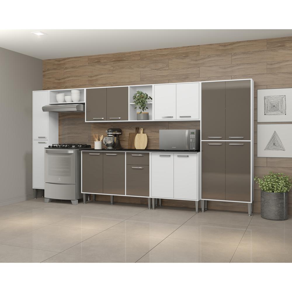 Cozinha Compacta Multimóveis Xangai Blues FG3282 com Armário e Balcão Branca/Lacca Fumê