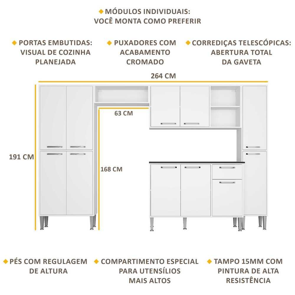 Cozinha Compacta Multimóveis Xangai Classic FG3156 com Armário e Balcão Branca