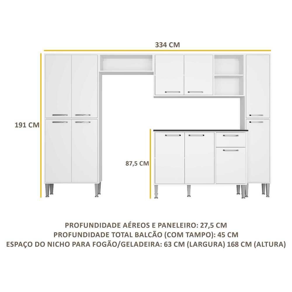 Cozinha Compacta Multimóveis Xangai Classic FG3156 com Armário e Balcão Branca