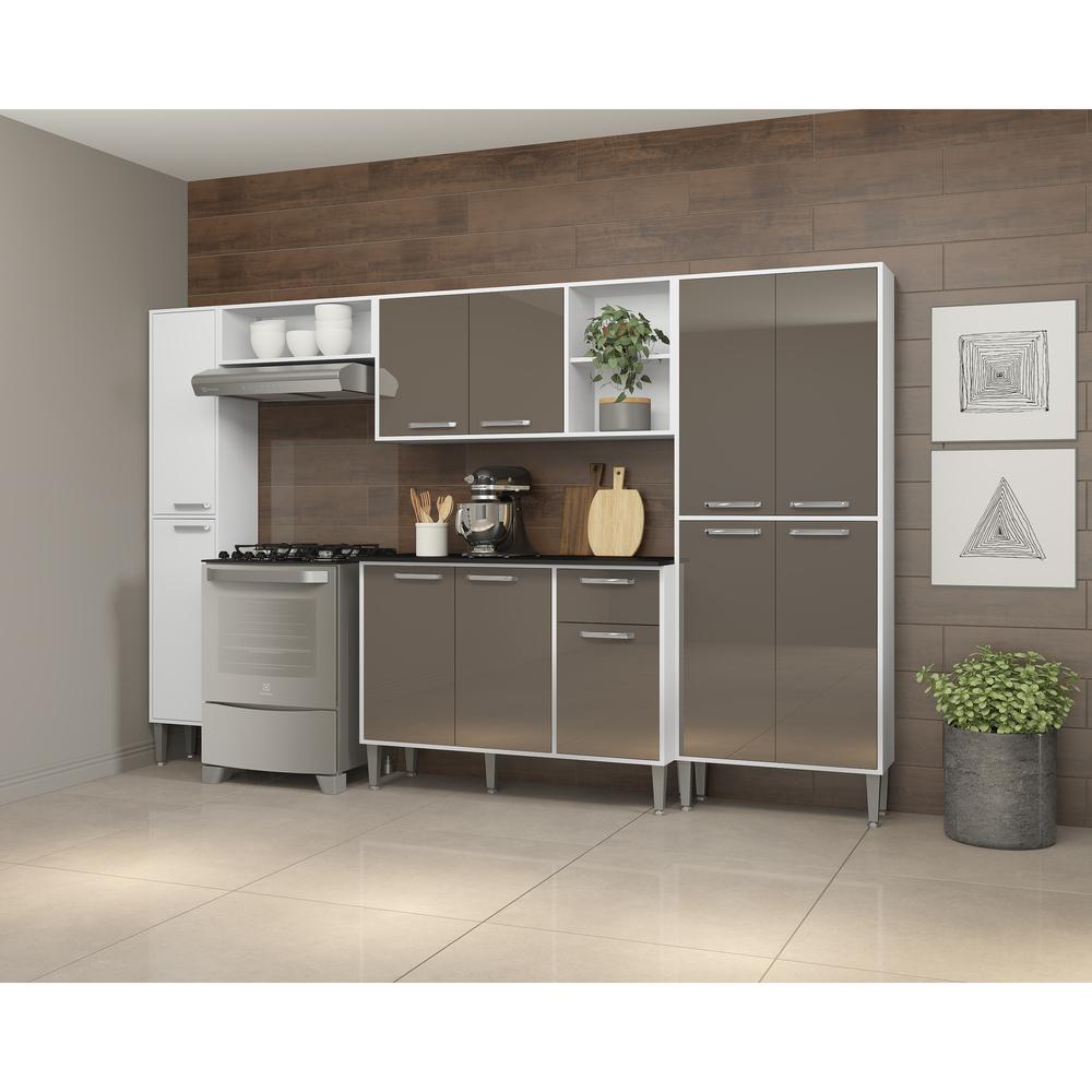 Cozinha Compacta Multimóveis Xangai Classic FG3280 com Armário e Balcão Branca/Lacca Fumê