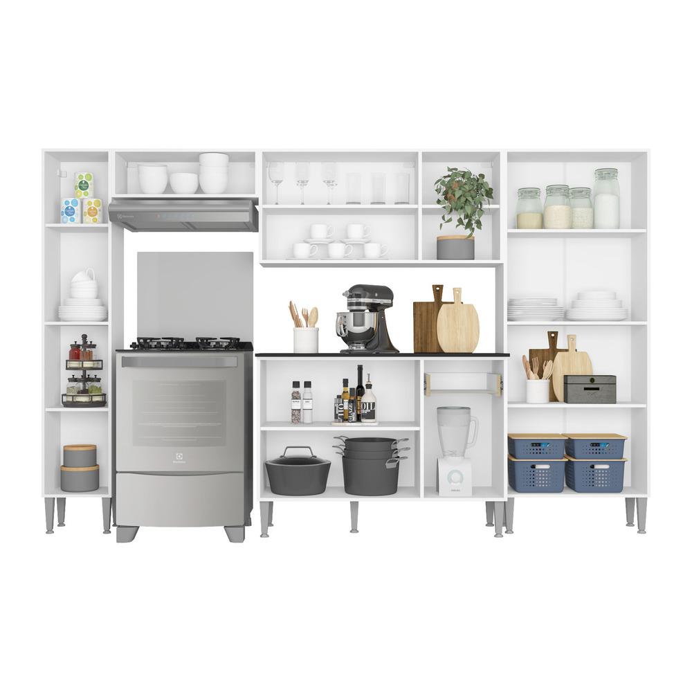 Cozinha Compacta Multimóveis Xangai Classic com Armário e Balcão Branca/Preta
