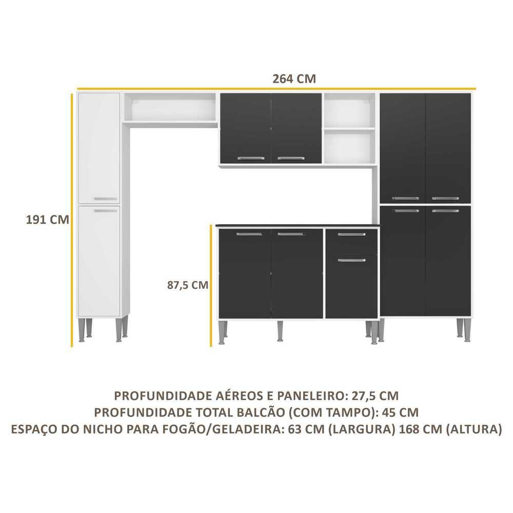Cozinha Compacta Multimóveis Xangai Classic com Armário e Balcão Branca/Preta