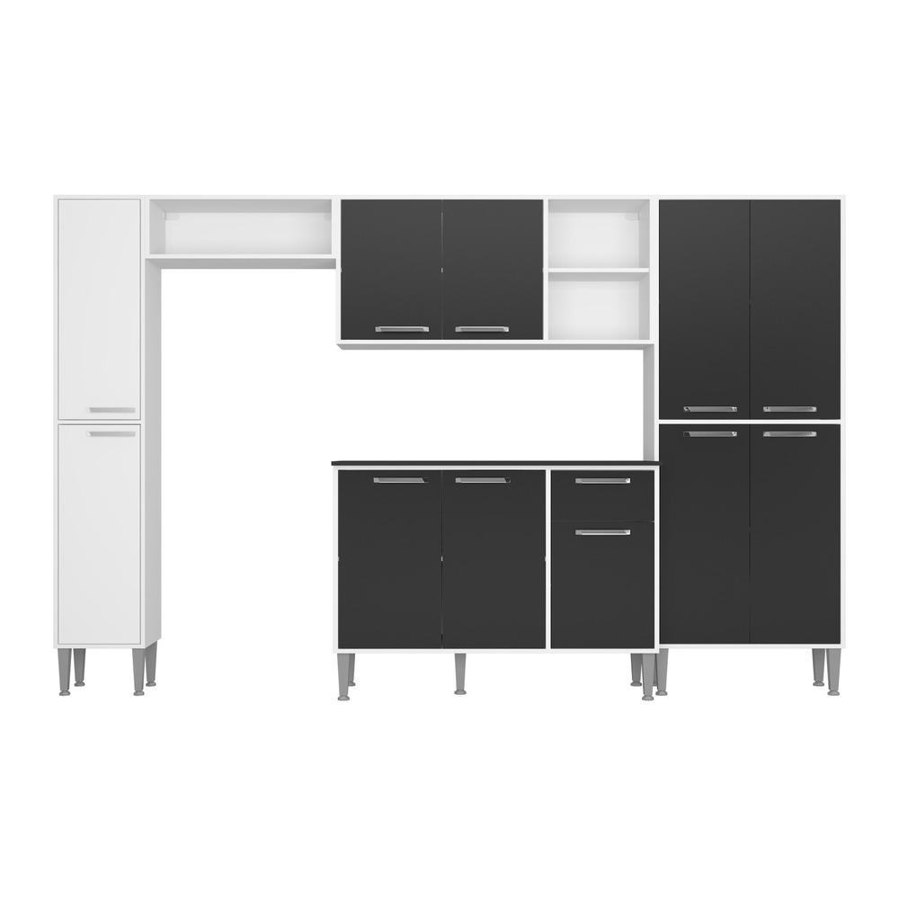 Cozinha Compacta Multimóveis Xangai Classic com Armário e Balcão Branca/Preta