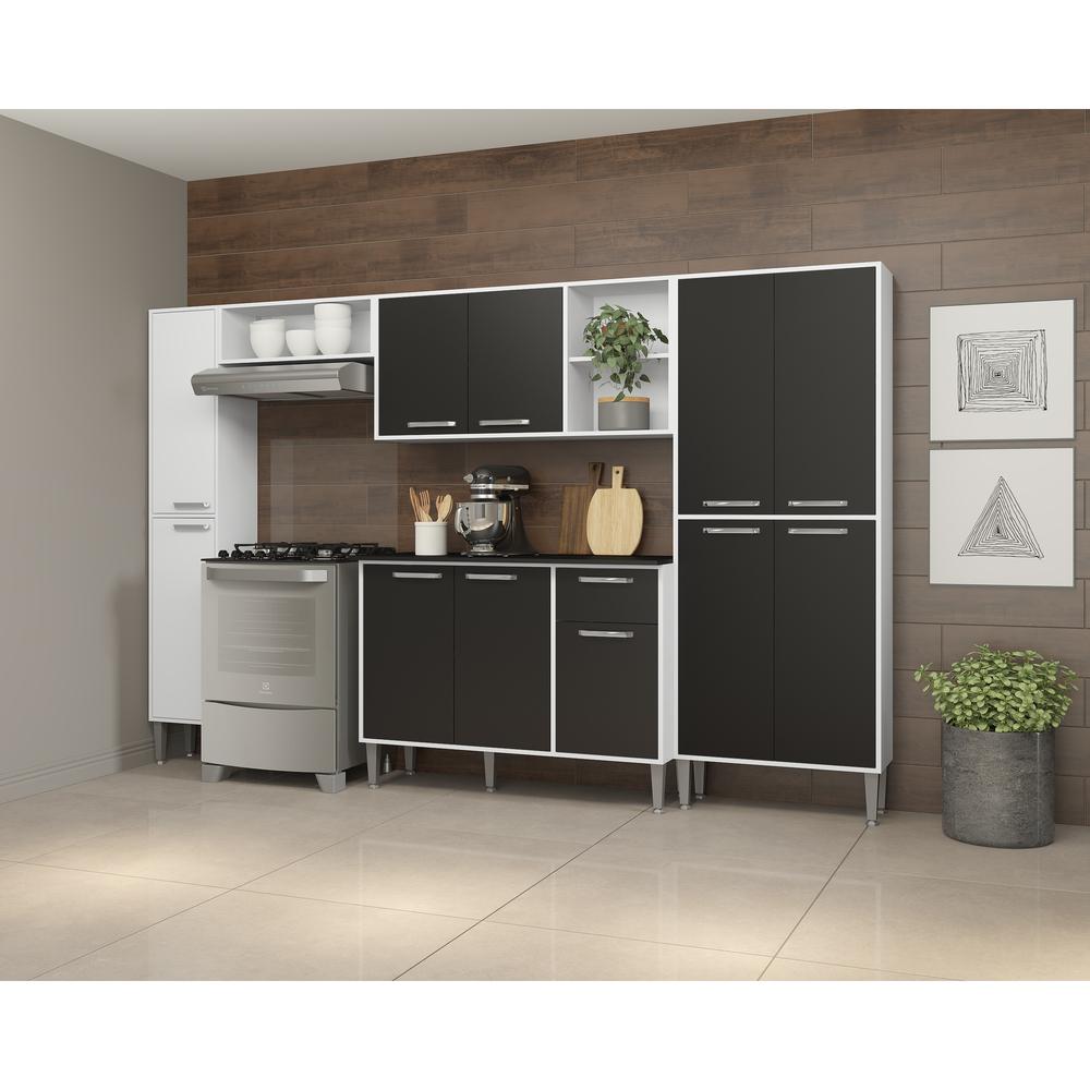 Cozinha Compacta Multimóveis Xangai Classic com Armário e Balcão Branca/Preta