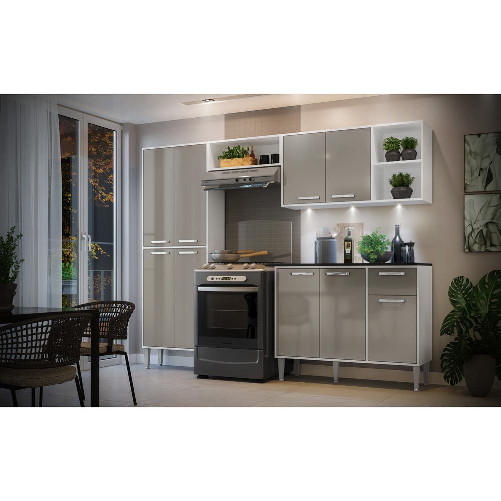 Cozinha Compacta Multimóveis Xangai FG3415  com 3 Leds Armário e Balcão Branca/Lacca Fumê