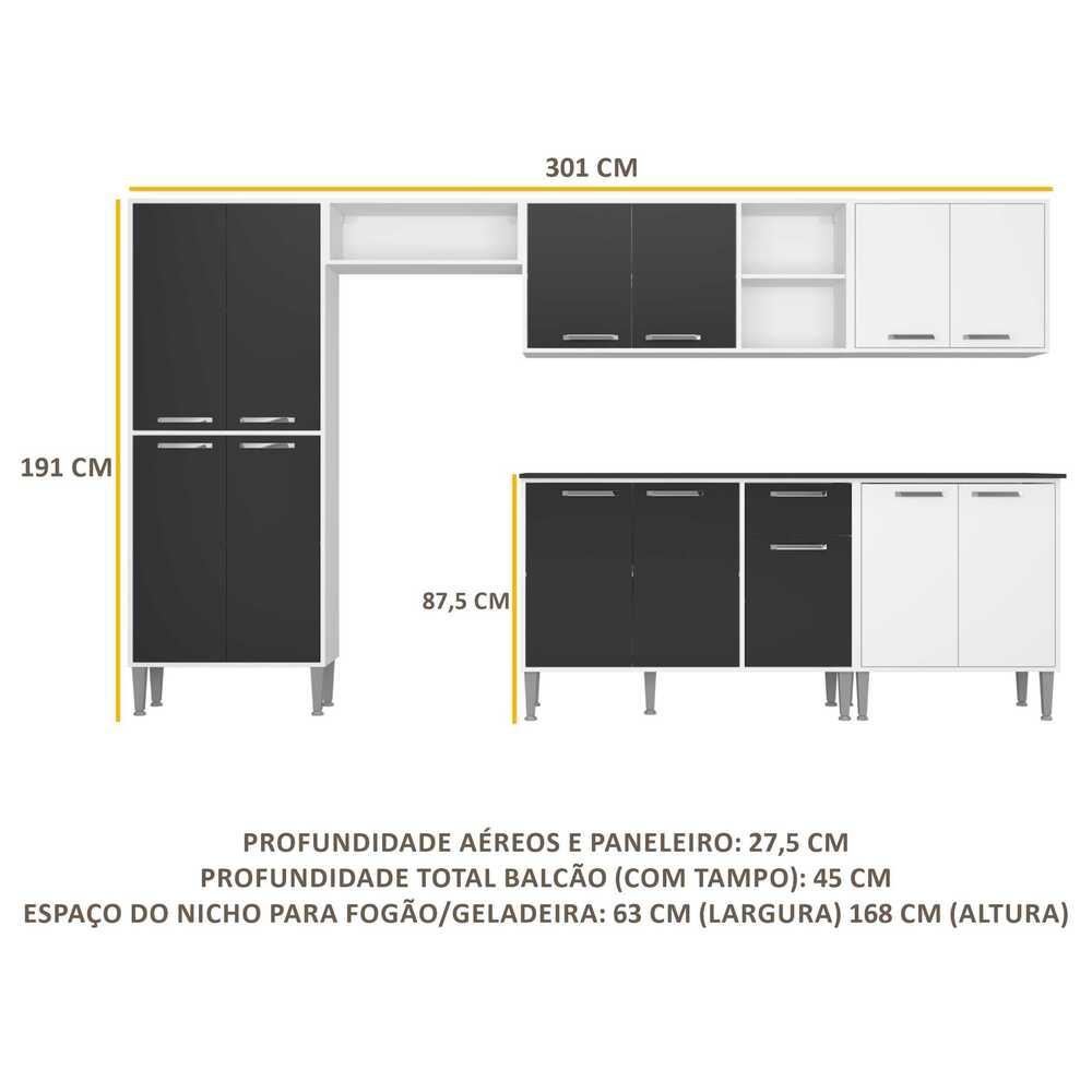 Cozinha Compacta Multimóveis Xangai Jazz FG3160 com Armário e Balcão Branca/Preta